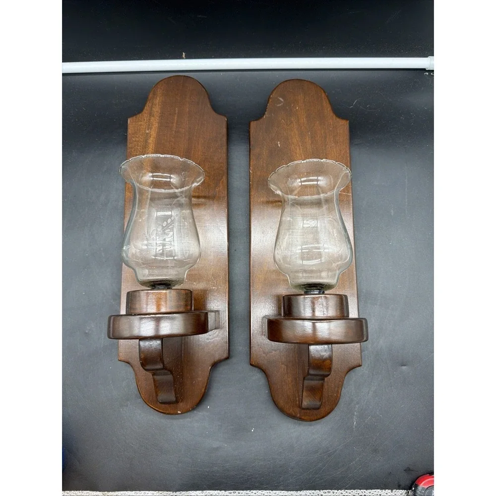VTG Handmade Wooden Wall Sconces Candle Holders Votives 16
